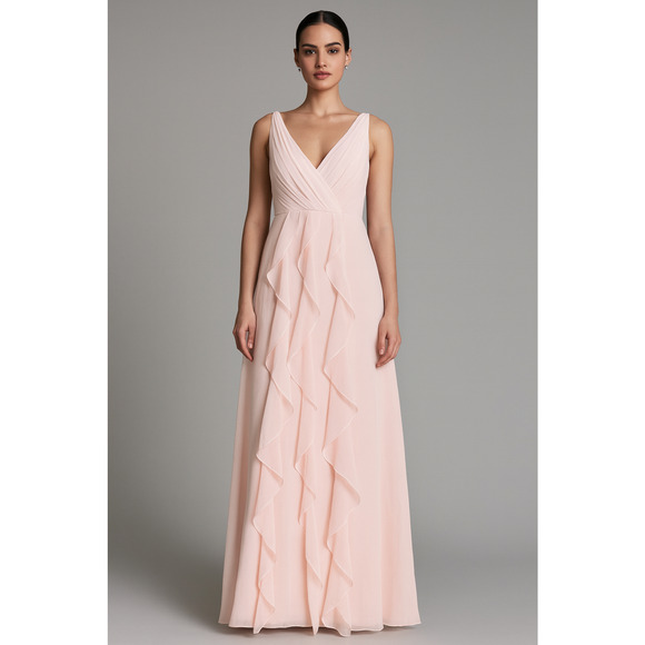 White by Vera Wang Dress Womens 20 Petal Pink Ruffle Gown Chiffon Whimsy Fairy - Picture 1 of 16